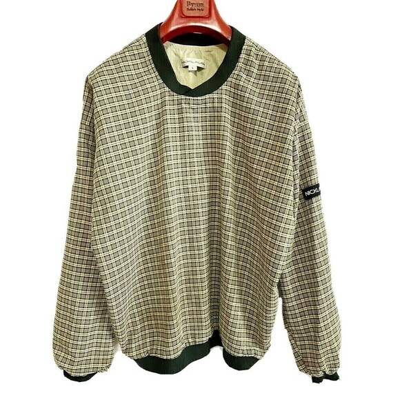 Jack Nicklaus Mens Golf Pullover Jacket Sz L Plaid Lined Black Brown Windbreaker - Picture 1 of 8